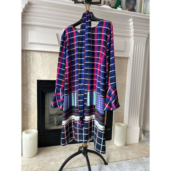 Eloquii Dresses & Skirts - Eloquii Women’s Plus Size 20 Dress Blue Pink Plaid Colorful Belt Bell Sleeves A-